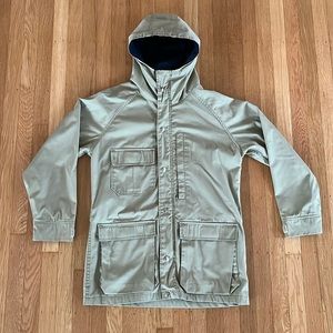 Vintage 90s Woolrich Woman oversize trench parka in beige/navy interior. Size S.